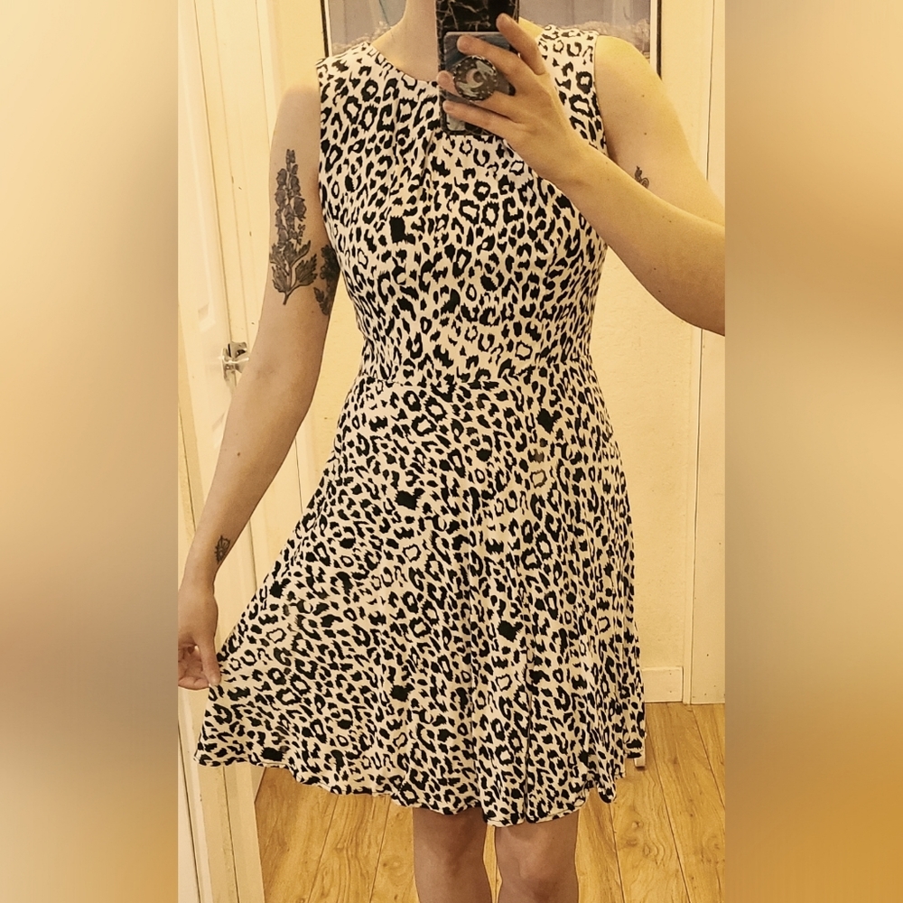 White Leopard Print Rayon Skater Sun Dress